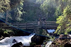 Holzbruecke, die zum Gößnitz-Wasserfall führt